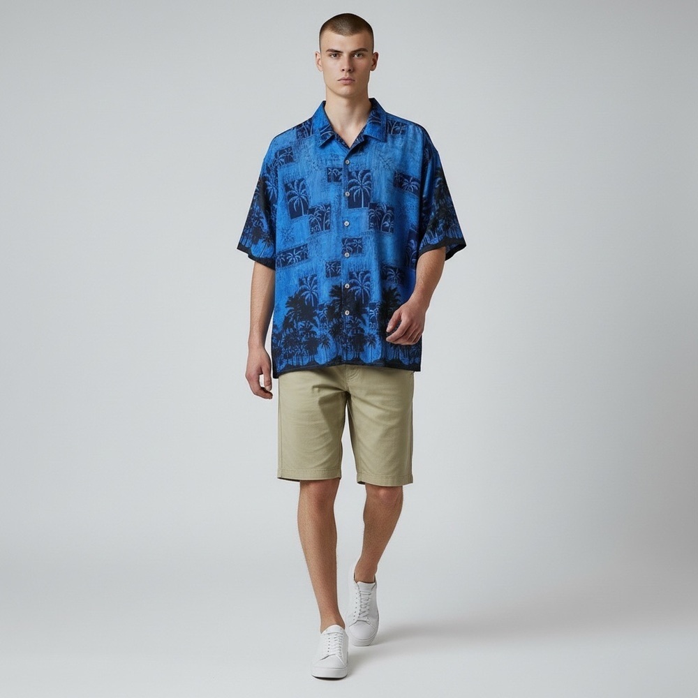 Aloha Joe Mens Hawaiian Shirt Short Sleeves Blue Size Large